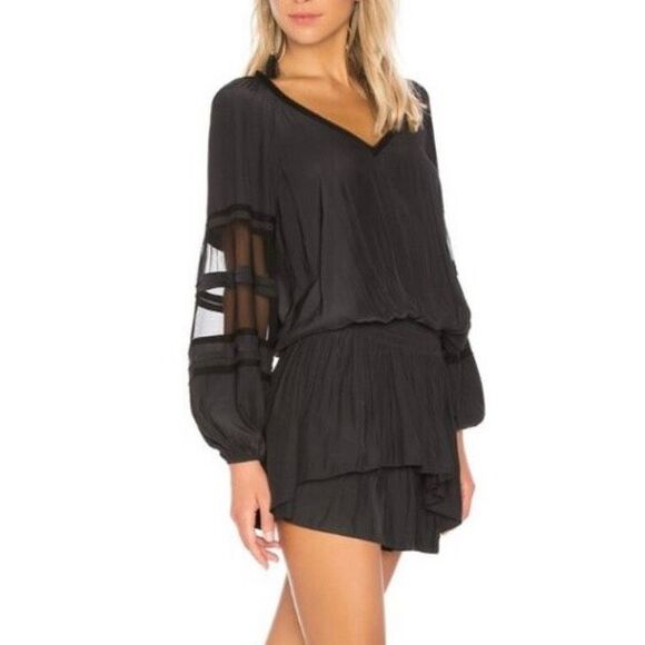 RAMY BROOK Aidan Black Mini Dress Size Medium Silk Blend Long Sleeve - Picture 13 of 13